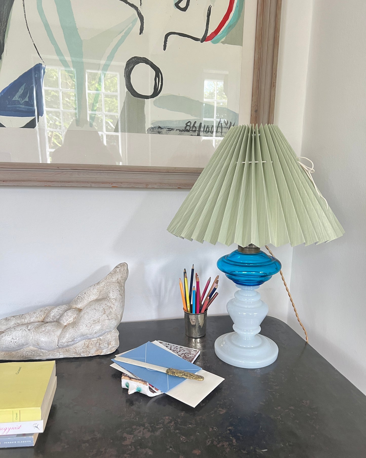 French Glass Table Lamp